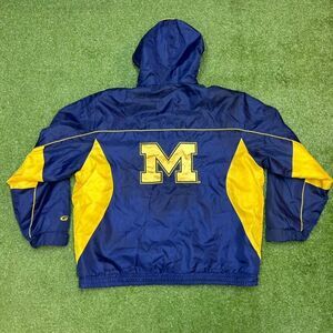 Michigan Wolverines Vintage 90s Double Sided Embroidered Hooded Overcoat Sz XL